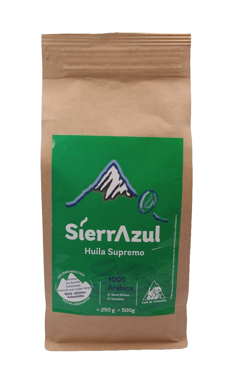 Café Sierrazul Supremo kolumbianischer Hochlandkaffee aus der Region Huila ganze Bohne 500g - Romano i Julietta