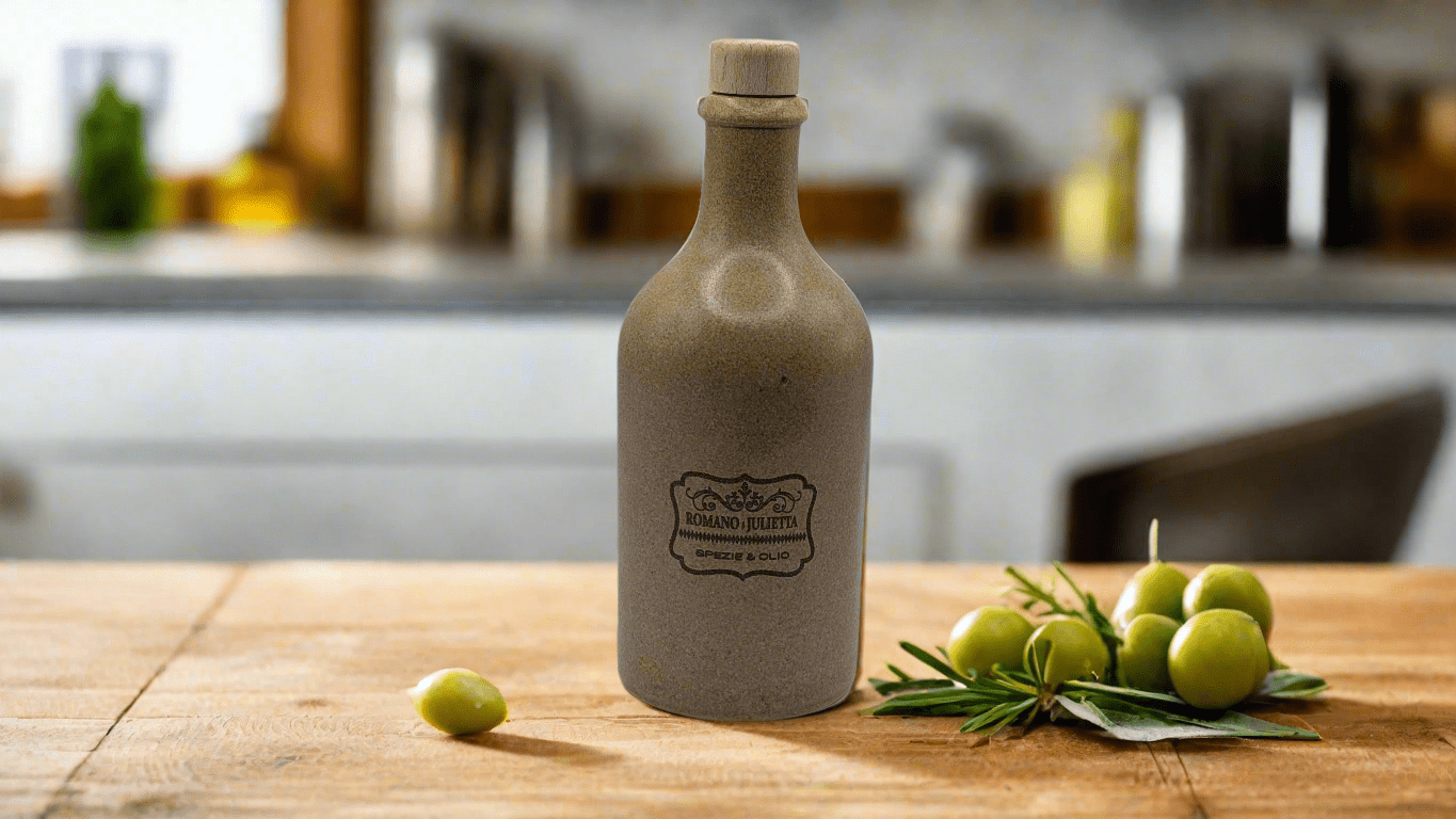 Olivenöl oder Balsamico Flasche/Krug 500 ml Tonkrug, Steinzeug, braun - kristall, Mündung: Kork mit Ausgießer - Romano i Julietta