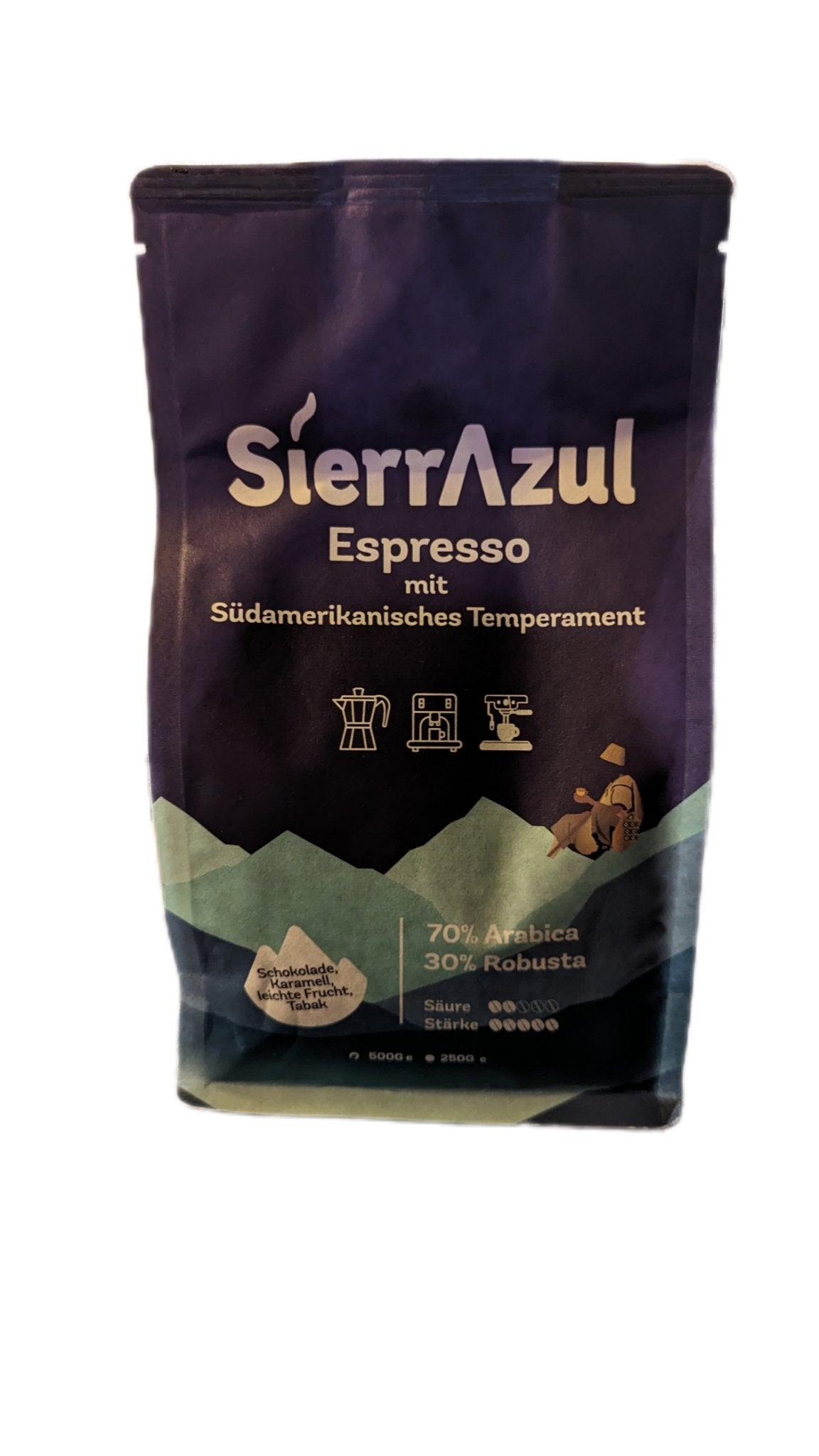 Sierr Azul Espresso kolumbianischer Hochlandkaffee ganze Bohne 500g - Romano i Julietta