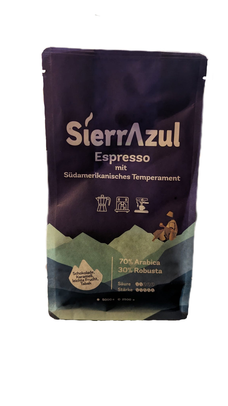 SierrAzul Espresso kolumbianischer Hochlandkaffee ganze Bohne 250g - Romano i Julietta